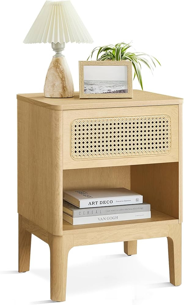 VASAGLE Rattan Nightstand, Boho Bedside Table with Drawer, Cane End Table, Modern Side Table for ... | Amazon (US)