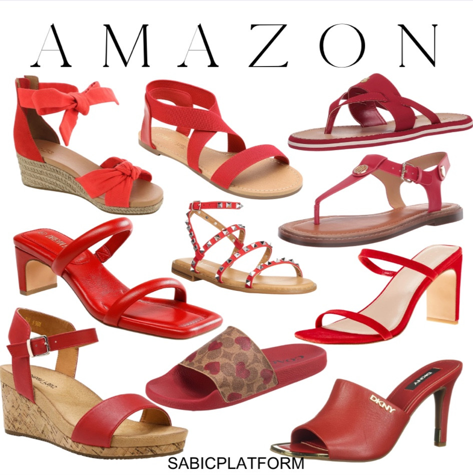 red dkny platform sandals