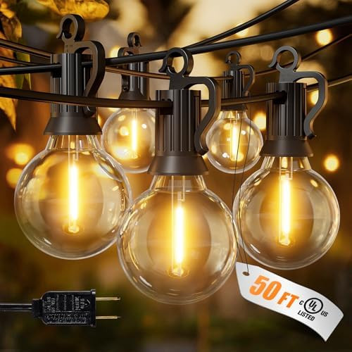 Brightown Outdoor String Lights, 50FT 25 G40 Bulbs Shatterproof Patio Lights, IP65 Waterproof Dim... | Amazon (US)