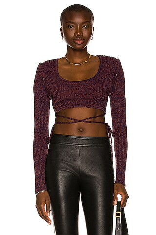 Deconstruct Long Sleeve Knit Tie Crop Top | FWRD 