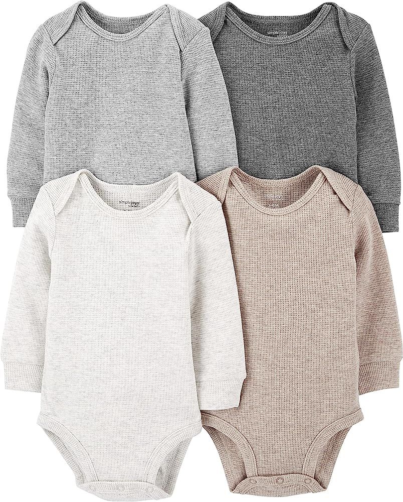 Simple Joys by Carter's Unisex Babies' Long-Sleeve Thermal Bodysuits, Pack of 4 | Amazon (US)