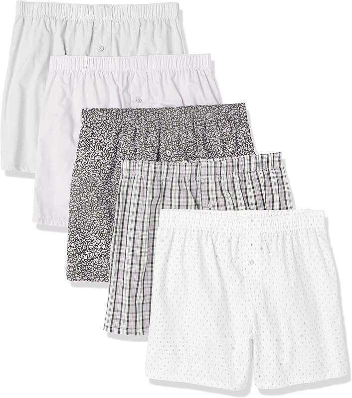 Amazon Essentials Men's Woven Cotton Boxer Short (Available in Big &Tall), Pack of 5 | Amazon (US)