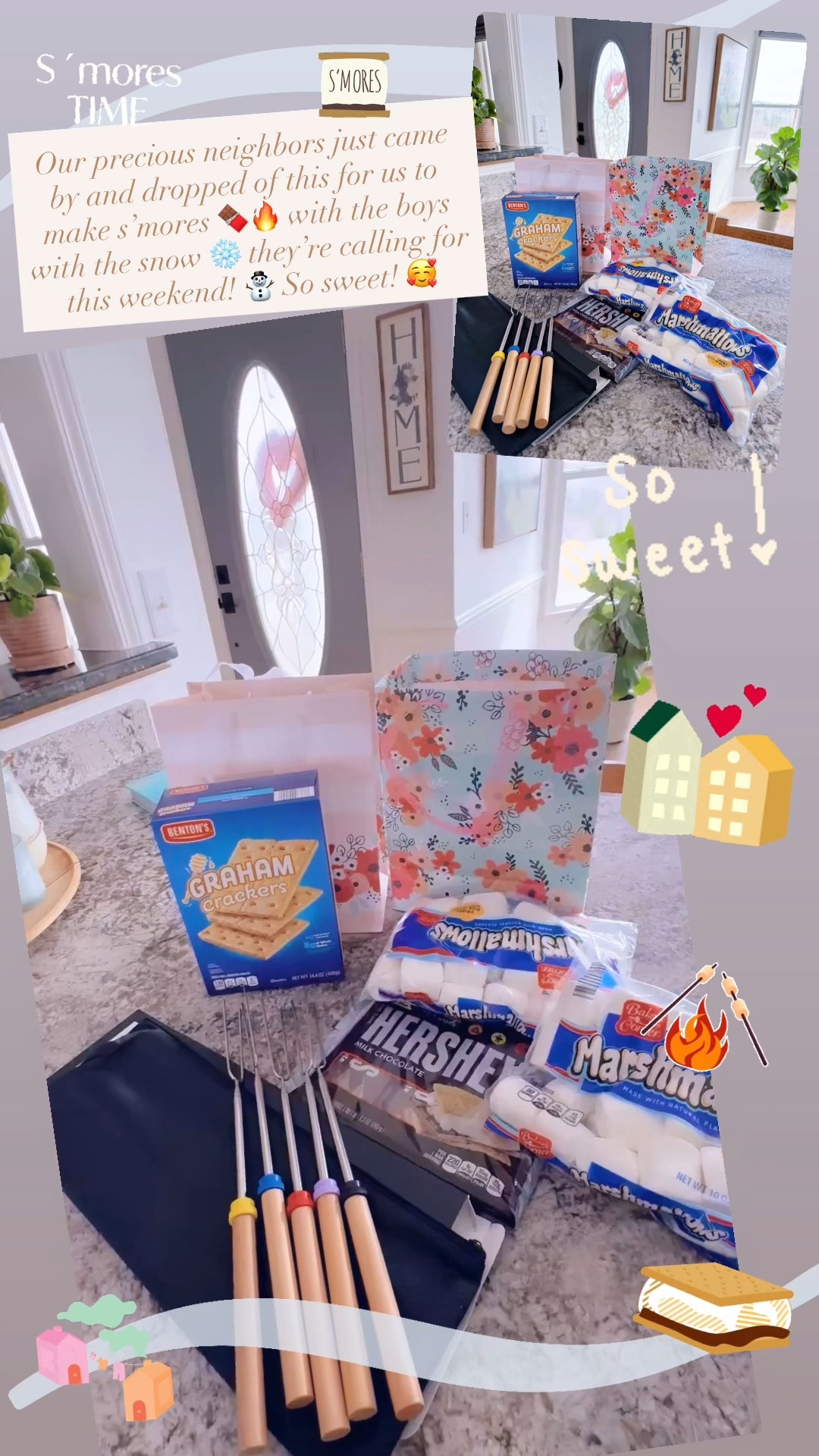 Our precious neighbors just came by and dropped of this for us to make s’mores 🍫🔥 with the boys with the snow ❄️ they’re calling for this weekend! ⛄️ So sweet! 🥰 