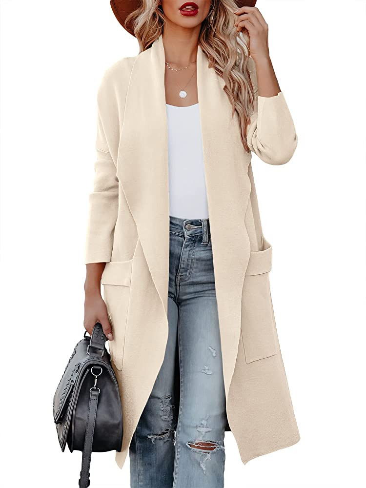 ANRABESS Women's Casual Long Sleeve Draped Open Front Knit Pockets Long Cardigan Jackets Sweater | Amazon (US)