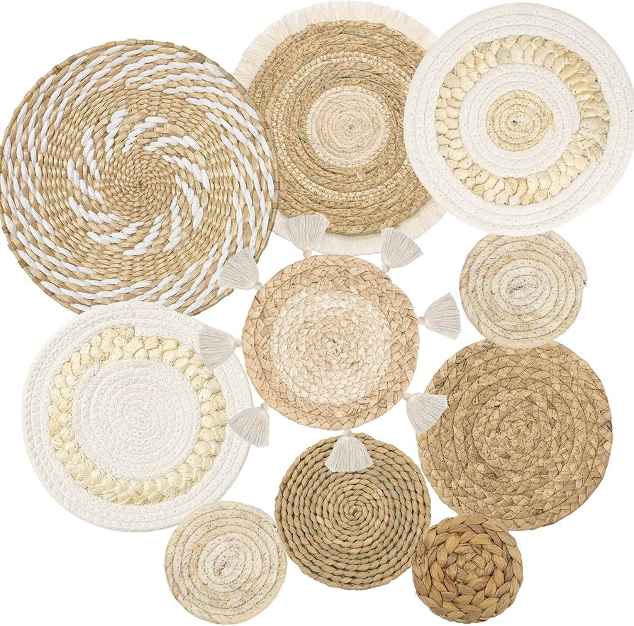 LOMOHOO Set of 10 Boho Wall Basket Decor Wicker Woven Wall Basket Decorations Bohemian Handcrafte... | Amazon (CA)