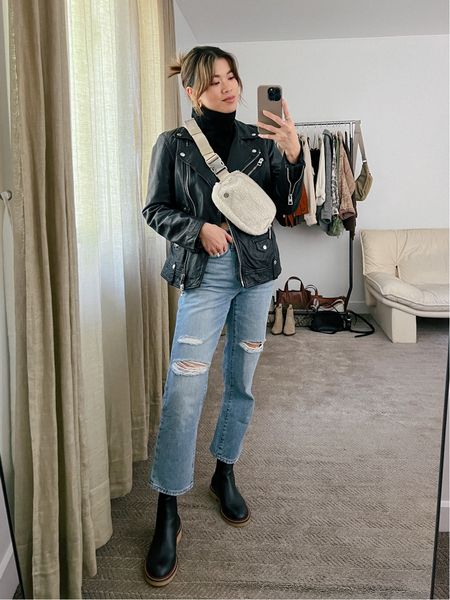 Madewell black leather moto jacket and distressed denim jeans with Everlane black chelsea boots!

#fall
#fallstyle
#fallfashion
#falloutfits
#shacket
#blazer 
#denim
#jeans 
#booties
#madewell
#everlane 



#LTKworkwear #LTKstyletip #LTKSeasonal