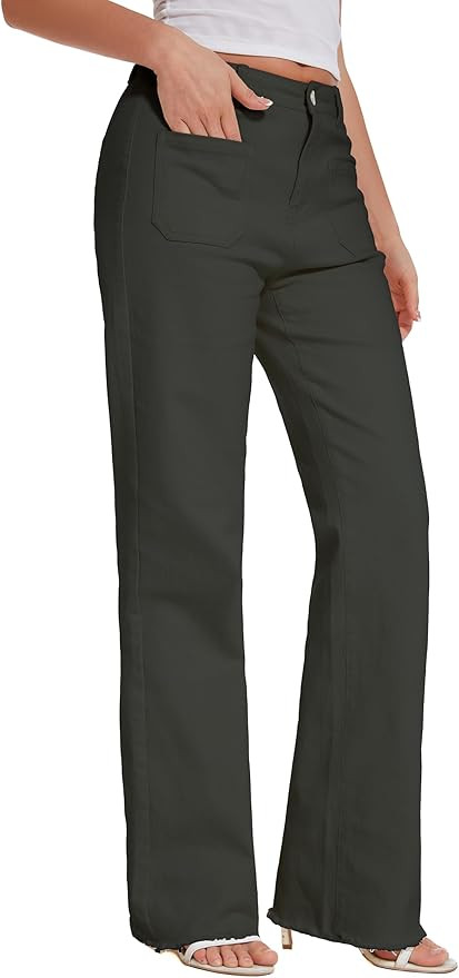 Women Long Trousers Jeans Pants Bootcut Leg Jeans High Rise Pants Stretchy Long with Pockets | Amazon (US)