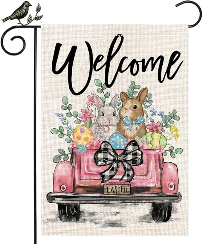 GEEORY Easter Garden Flag 12x18 inch - Bunny Eucalyptus Truck Farmhouse Double Sided Burlap Flag ... | Amazon (US)
