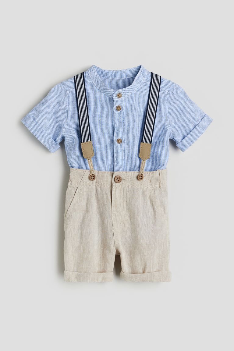 2-piece Set with Suspenders - Light blue/light beige - Kids | H&M US | H&M (US + CA)