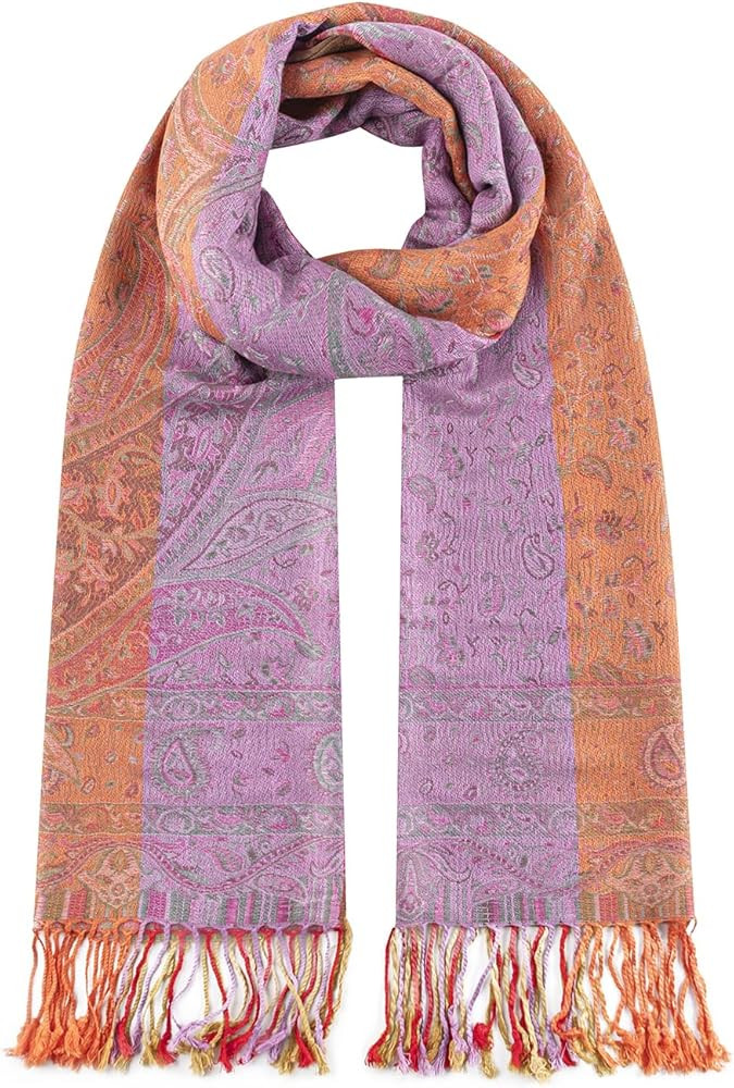 Umjetnost Womens Soft Silky Pashmina Rave Scarf Paisley Pattern Pashmina Shawl Wrap with Fringes | Amazon (US)