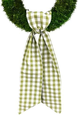 Spring Holiday Wreath Sash for Front Door, Green Burlap Sash Check Plaid Wreath Accessories for H... | Amazon (US)