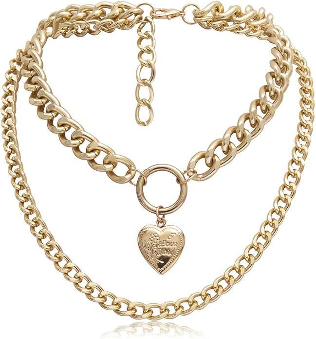 EFTOM Gold Layered Chain Chunky Choker Necklace for Women Light Weight Punk Chain Chunky Choker E... | Amazon (US)