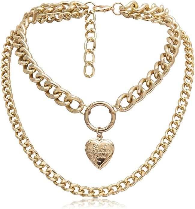 EFTOM Gold Layered Chain Chunky Choker Necklace for Women Light Weight Punk Chain Chunky Choker E... | Amazon (US)