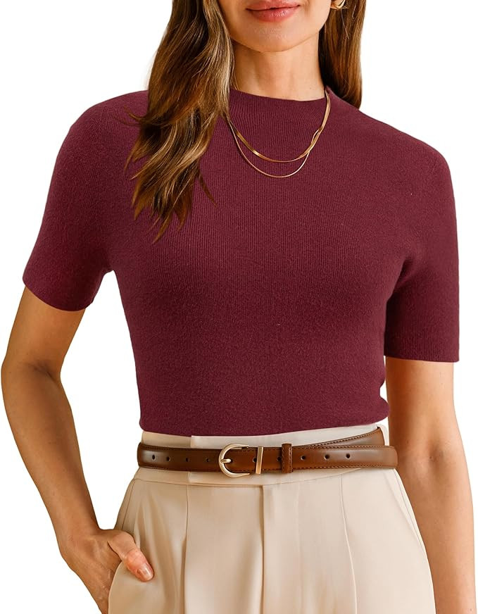 Arach&Cloz Women's Wool Blend Fall Seamless Rip Resistant Tops Opaque Business Casual Shirts | Amazon (US)