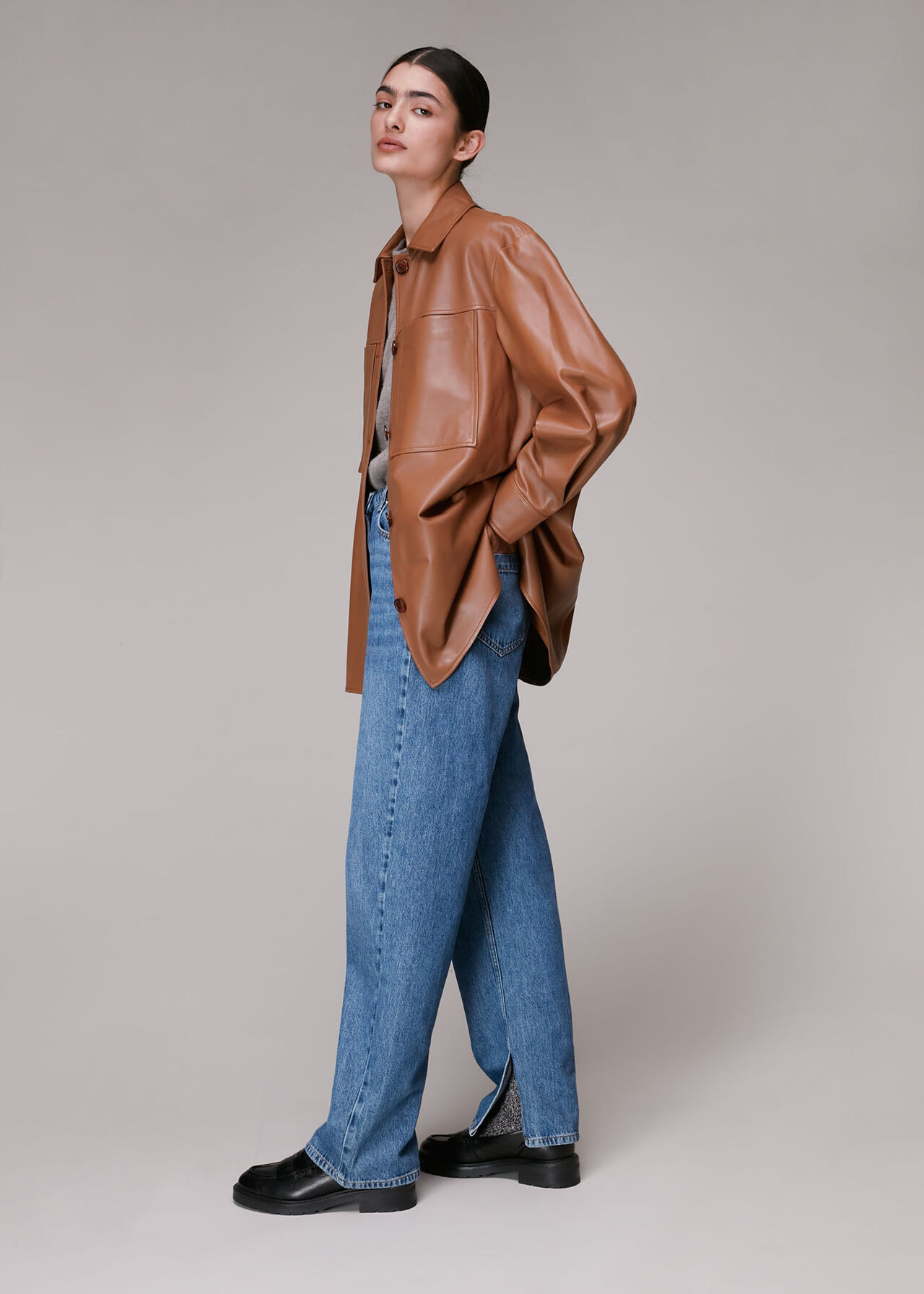 Chocolate Cady Leather Pocket Overshirt | WHISTLES | Whistles UK | | Whistles