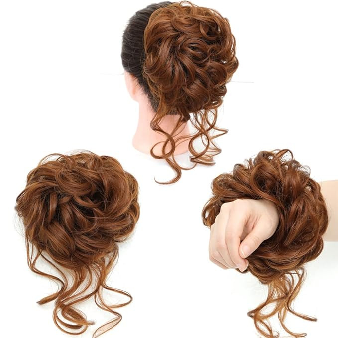 Risbel Messy Bun Hair , Updo Super Long Tousled Extensions Bun Curly Wavy Ponytail Hairpieces Hair S | Amazon (US)