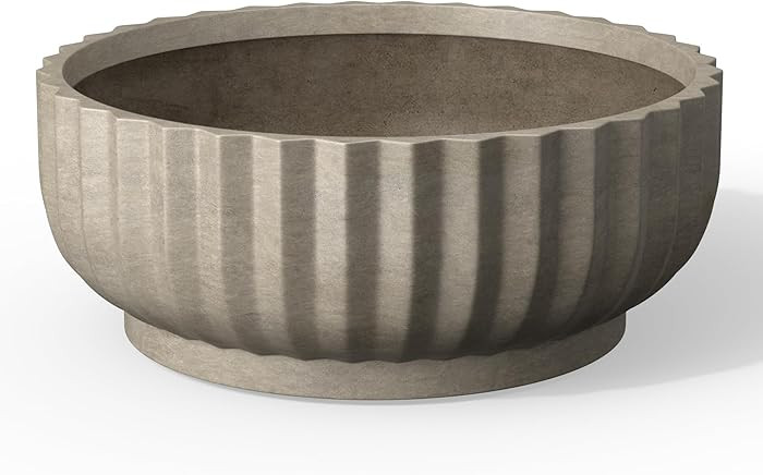 Kante Round Fulted Bowl Planter, 14.6 Inch Dia Large Concrete Flower Pots with Drainage Hole and ... | Amazon (US)