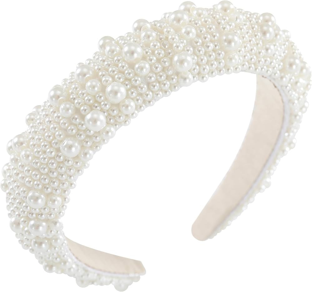 Pearl Headbands for Women Girls Jeweled Beaded Headband Thick Padded Fashion Bridal Headband Wedd... | Amazon (US)