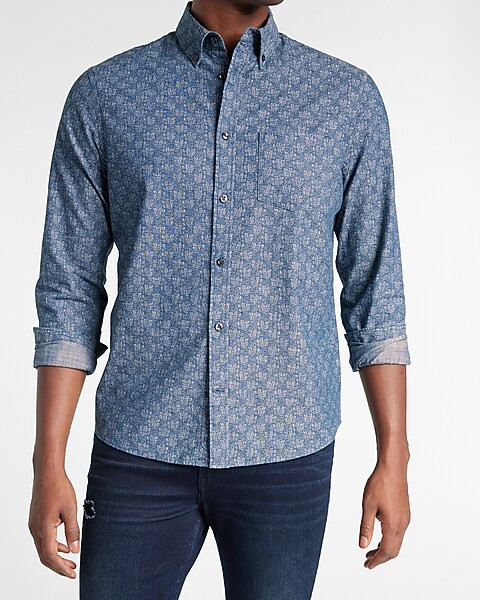 Slim Floral Denim Shirt | Express