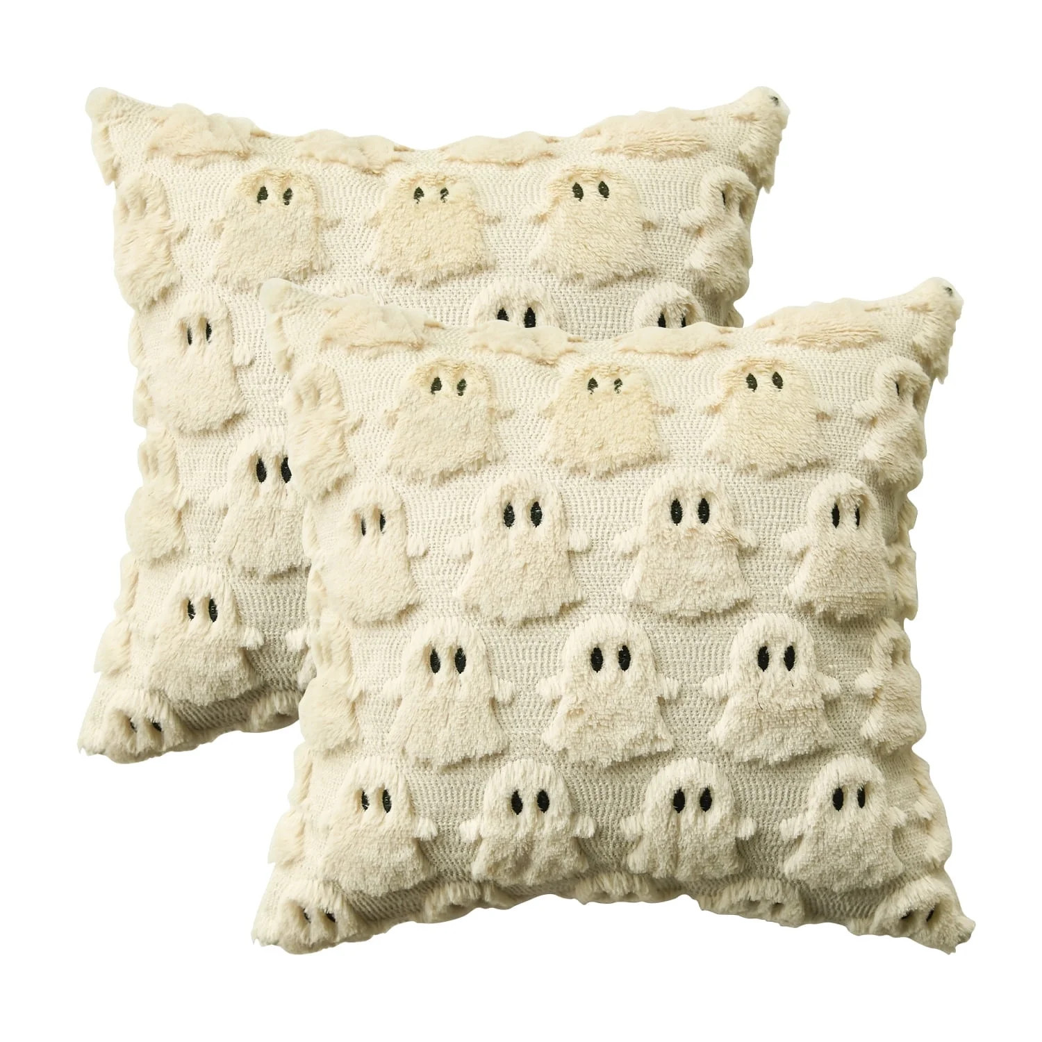 Sm:)e Halloween Goost Plush Faux Fur Jacquard Throw Pillow Cover 18x18 Inch Beige, Set of 2 Silky... | Walmart (US)