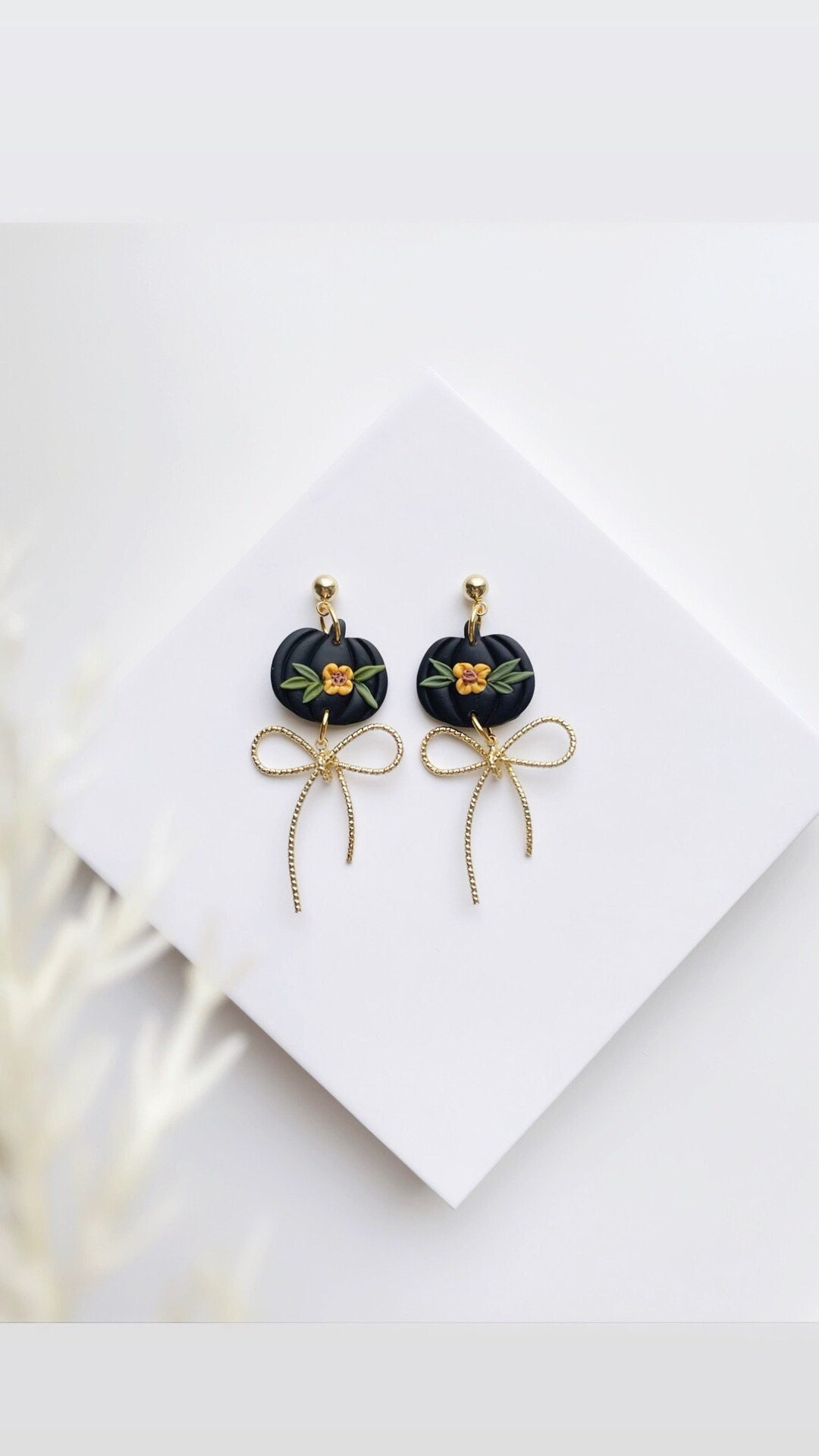 Pumpkin Earrings, Polymer Clay Pumpkin Jewelry, Halloween Earrings, Ribbon Earrings, Fall Earring... | Etsy (US)