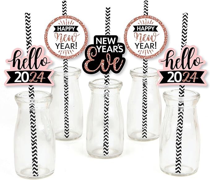 Big Dot of Happiness Rose Gold Happy New Year - Paper Straw Decor - 2024 New Year's Eve Party Str... | Amazon (US)