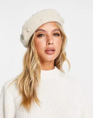 SVNX faux pearl beret in off white | ASOS (Global)