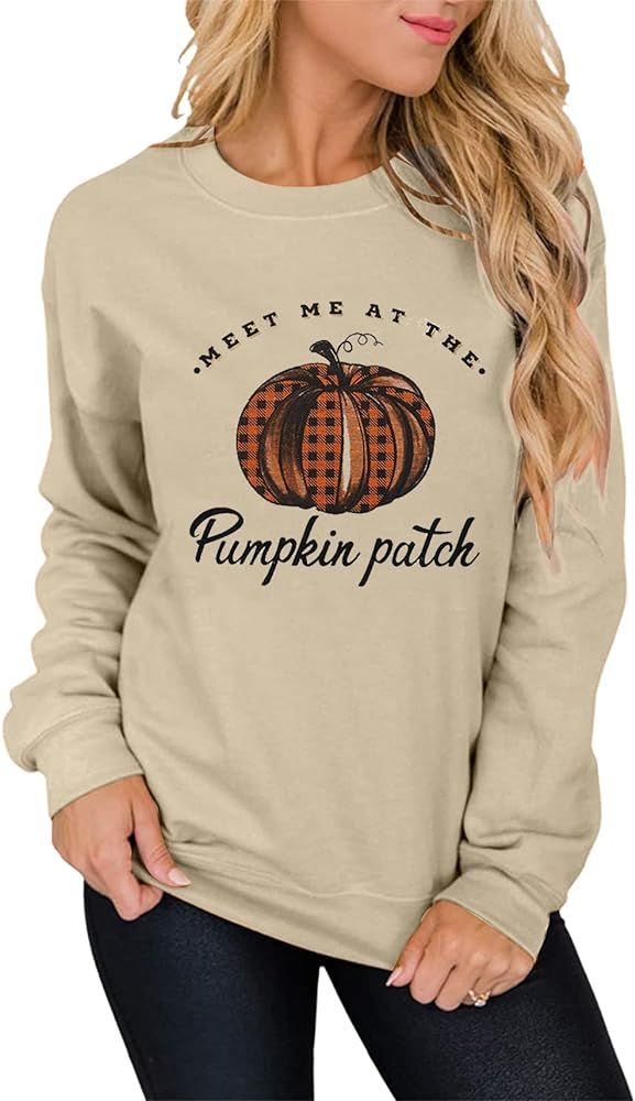 KIMSOONG Fall Sweatshirt Women Meet Me at The Pumpkin Patch Sweatshirt Funny Pumpkin Graphic Tee ... | Amazon (US)