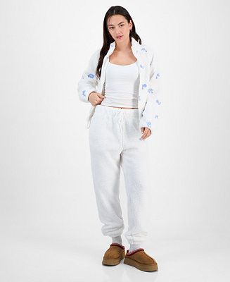 Juniors' Floral Embroidered Sherpa Fleece Jogger Pants | Macy's