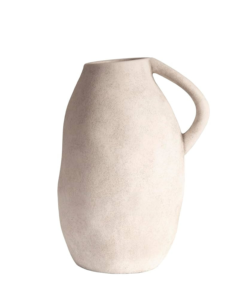 White Ceramic vase with Handle, Distressed Cement Texture, Boho Terracotta Large Pottery 10inch T... | Amazon (US)