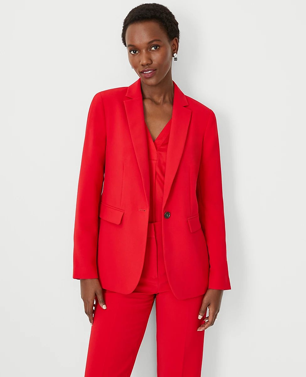 The Long Fitted Notched One Button Blazer in Fluid Crepe | Ann Taylor (US)