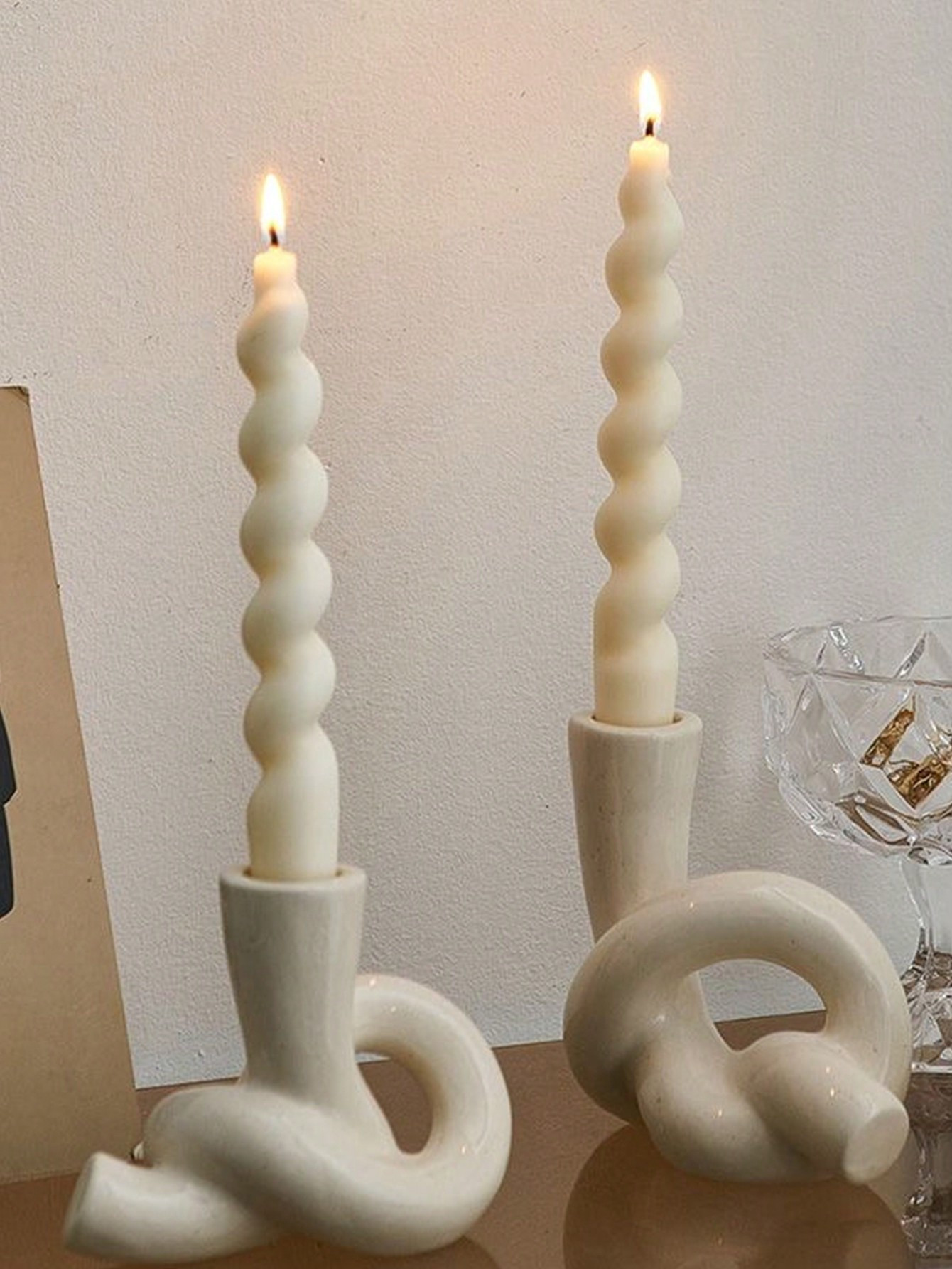 2pcs 18cm X 2cm (Each Candle Size) White Spiral Candles With Long Stem And Thread Design, Home De... | SHEIN