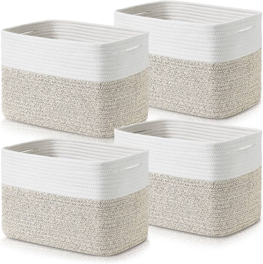 Baskets for Organizing - Cotton Rope Baskets for Shelves, 12” Decorative Woven Baskets for Stor... | Amazon (US)