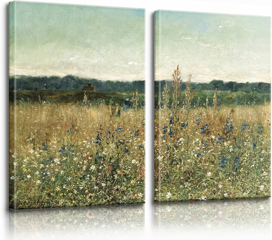 2pcs Vintage Wildflowers Canvas Wall Art Farmhouse Oil Painting Print Classical Botanical Aesthetics Poster Decor Vintage Floral Art Prints Living Room Bedroom Bathroom Gallery Framed Size: 16x24x2 | Amazon (US)