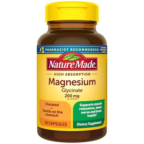 Nature Made Magnesium Glycinate 200 mg per Serving, Magnesium Supplement for Muscle, Heart, Nerve and Bone Support, 60 Magnesium Bisglycinate Capsules, 30 Day Supply | Amazon (US)