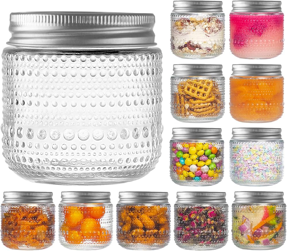 Mason Jars 8 Oz with Lids 12 Packs, Vintage Small Glass Canning Jars with Silver Metal Lids for S... | Amazon (US)
