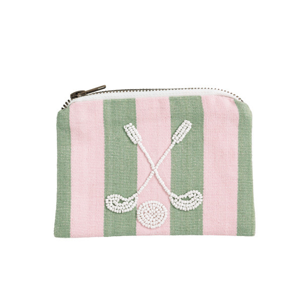 Mud Pie Pink Stripe Golf Beaded Pouch | Cotton/Fiber | Mud Pie