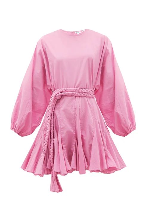 Rhode - Ella Fluted Cotton Mini Dress - Womens - Pink | Matches (US)