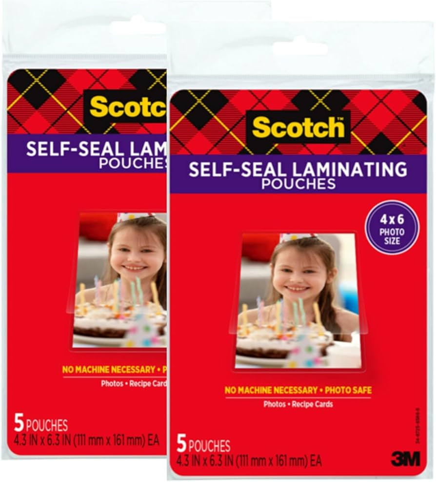This item:  Scotch Self-Sealing Laminating Pouches, Glossy Finish, 4.3 x 6.3 Inches, 5 Pouches (P... | Amazon (US)