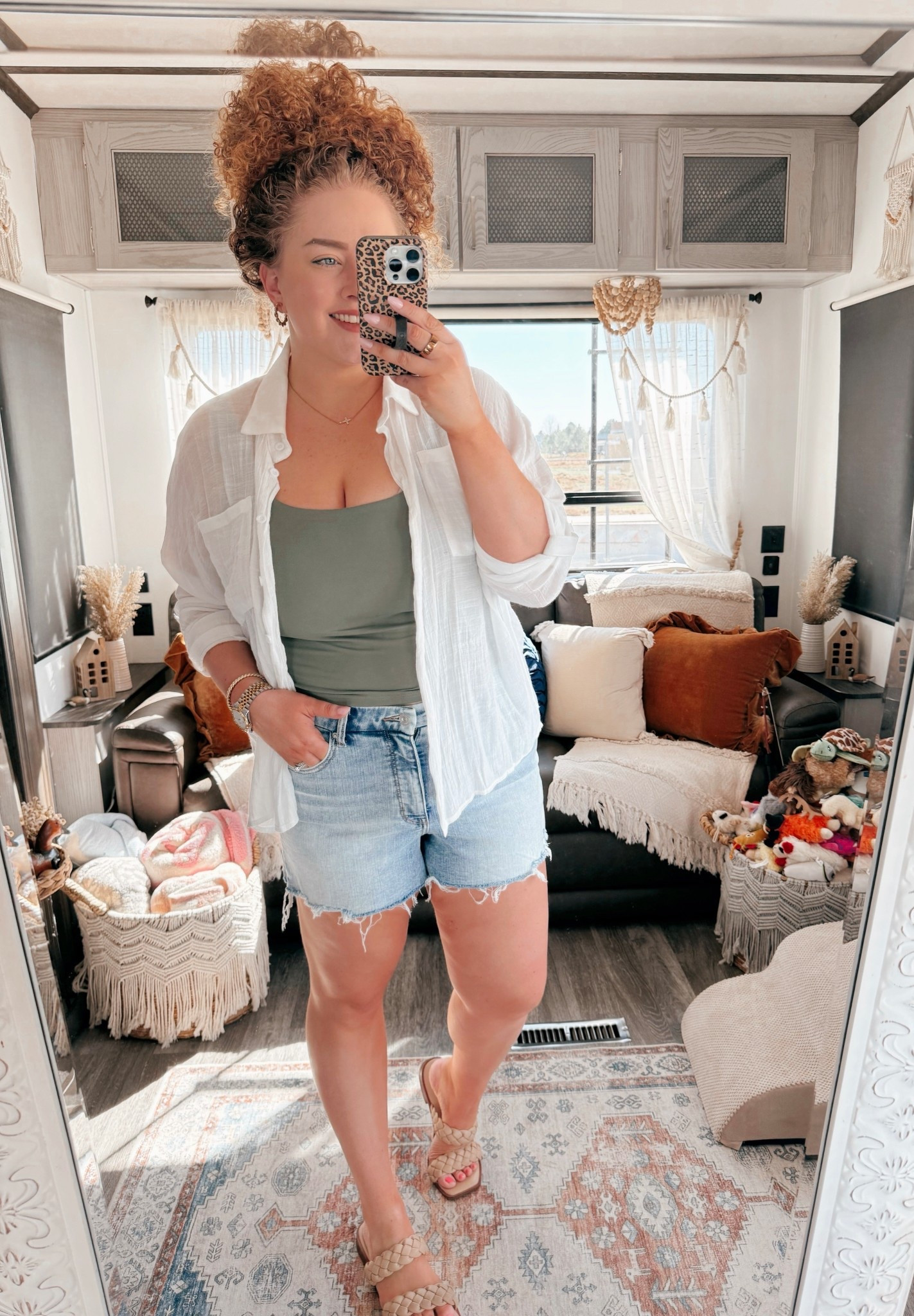 Okay this combo?? Sooo good for warm days ☀️ Light layers, easy pieces, and just feels like a cute effortless moment without trying too hard 🤩 had to link it for you🫶 summer outfit | spring to summer outfit | amazon fashion | amazon outfit | sheer white button down | white cover up shirt | lightweight layering | green tank outfit | basic tank outfit | denim shorts outfit | buckle denim shorts | casual everyday outfit | effortless style | comfy chic | warm weather outfit | vacation outfit | beach town outfit | coastal vibe | boho summer outfit | braided sandals outfit | neutral sandals | summer accessories | small purse outfit | amazon purse | easy outfit idea | mom outfit | travel outfit | weekend outfit | running errands outfit | laid back style | everyday essentials | affordable fashion | amazon finds

#LTKootd #LTKdayinmylife #LTKMidsize