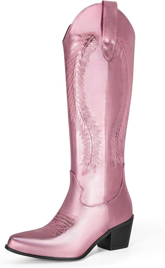 MUCCCUTE Women's Cowgirl Embroidered Western Knee High Boots, Pointed Toe Medium Chunky Heel 5cm ... | Amazon (US)