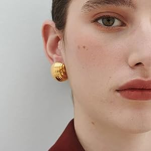 Gold Statement Earrings for Women Trendy, Chunky Gold Earrings Big Shell Wings Textured Dome Earr... | Amazon (US)
