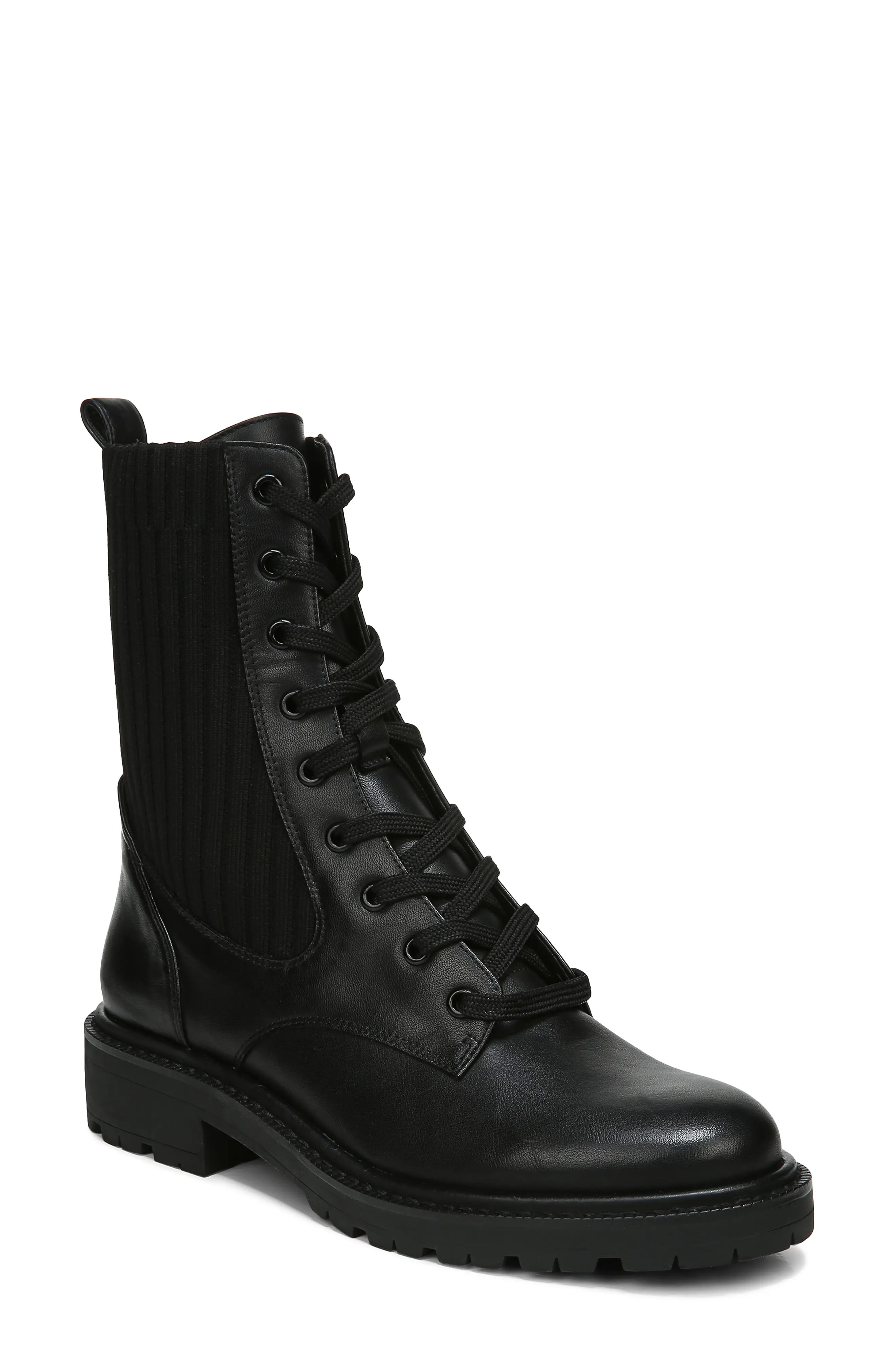 Sam Edelman Lydell Mixed Media Combat Boot in Black at Nordstrom, Size 7.5 | Nordstrom