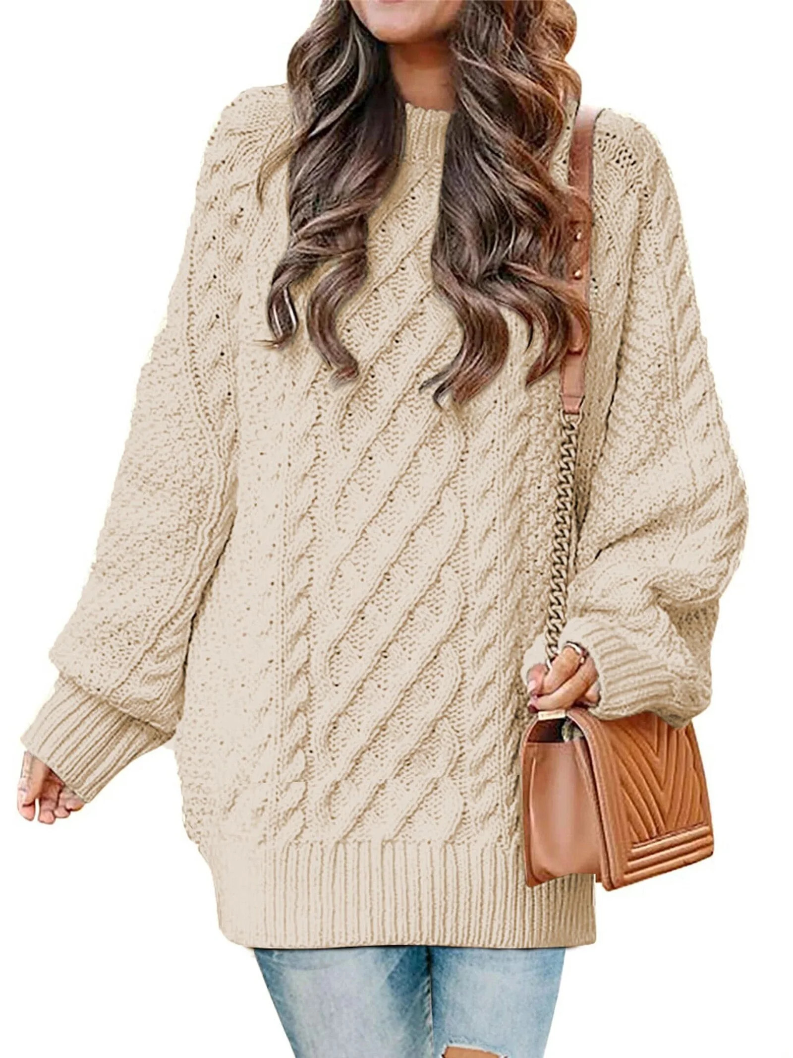 MOSHU Oversized Sweaters for Women Cable Knit Chunky Pullover Sweater | Walmart (US)