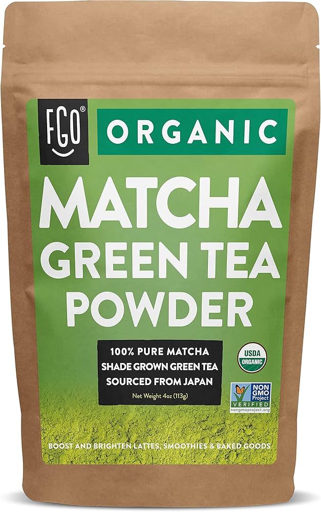 FGO Organic Matcha Green Tea Powder, Japanese Culinary Grade, Resealable Kraft Bag, 4oz, Packagin... | Amazon (US)