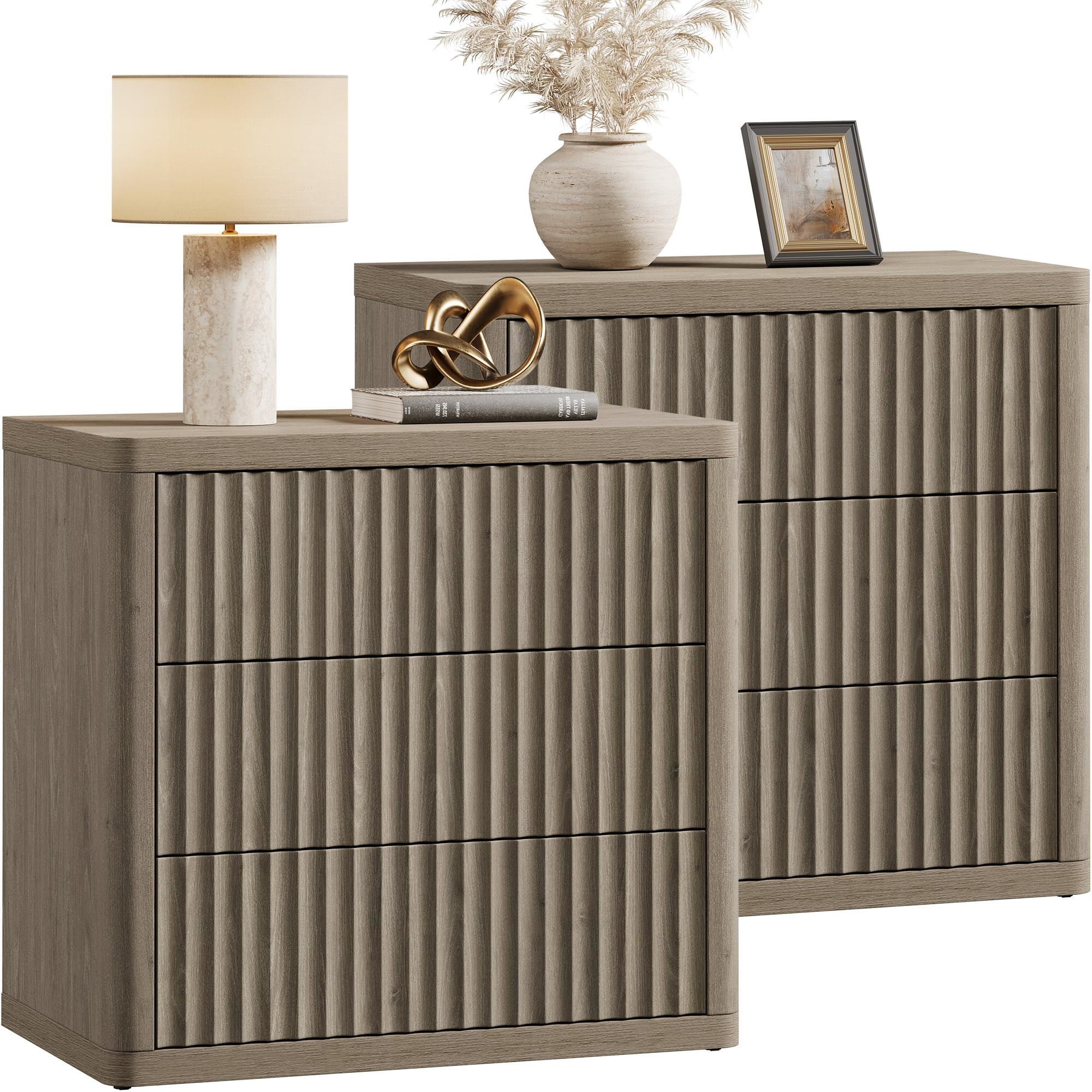 SICOTAS Night Stand Set 2 - Oversized Extra Large Bedside Table Modern Side Table with Storage Fl... | Amazon (US)