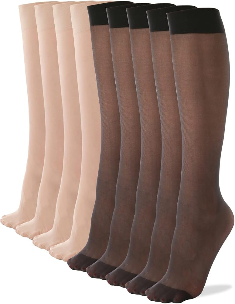 9 Paar Nylon Kniestr\u00fcmpfe Damen Einheitsgr\u00f6\u00dfe Schwarz+Hautfarbe | Amazon (DE)