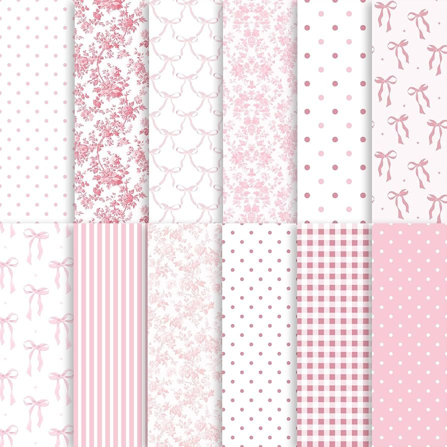 24 Sheets Preppy Pink Bow Scrapbook Paper, Coquette Bow Ribbon and Floral Decorative Craft Paper ... | Amazon (US)