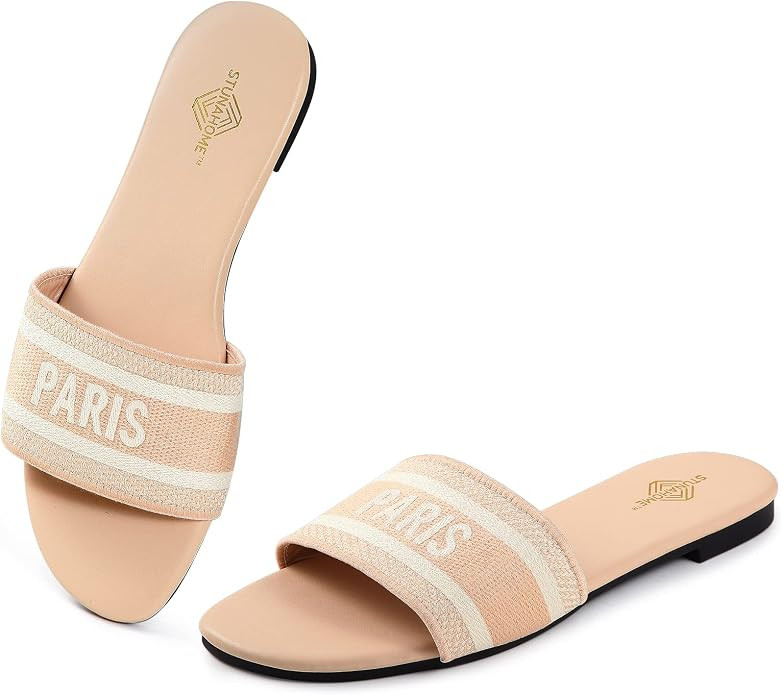 STUNAHOME Womens Flat Sandals Braided Fashion Open Toe Woven Slip On Slides Casual Beach Sandals ... | Amazon (US)