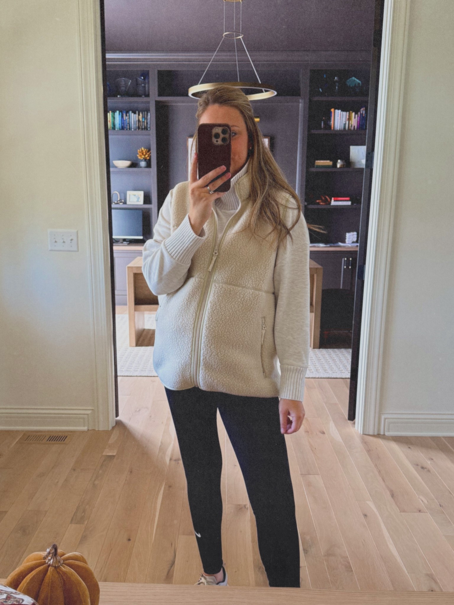 Sherpa zip vest! The perfect weight for fall. Sized up a few sizes to get an oversized fit with the bump. 

#LTKBump #LTKFindsUnder100 #LTKActive